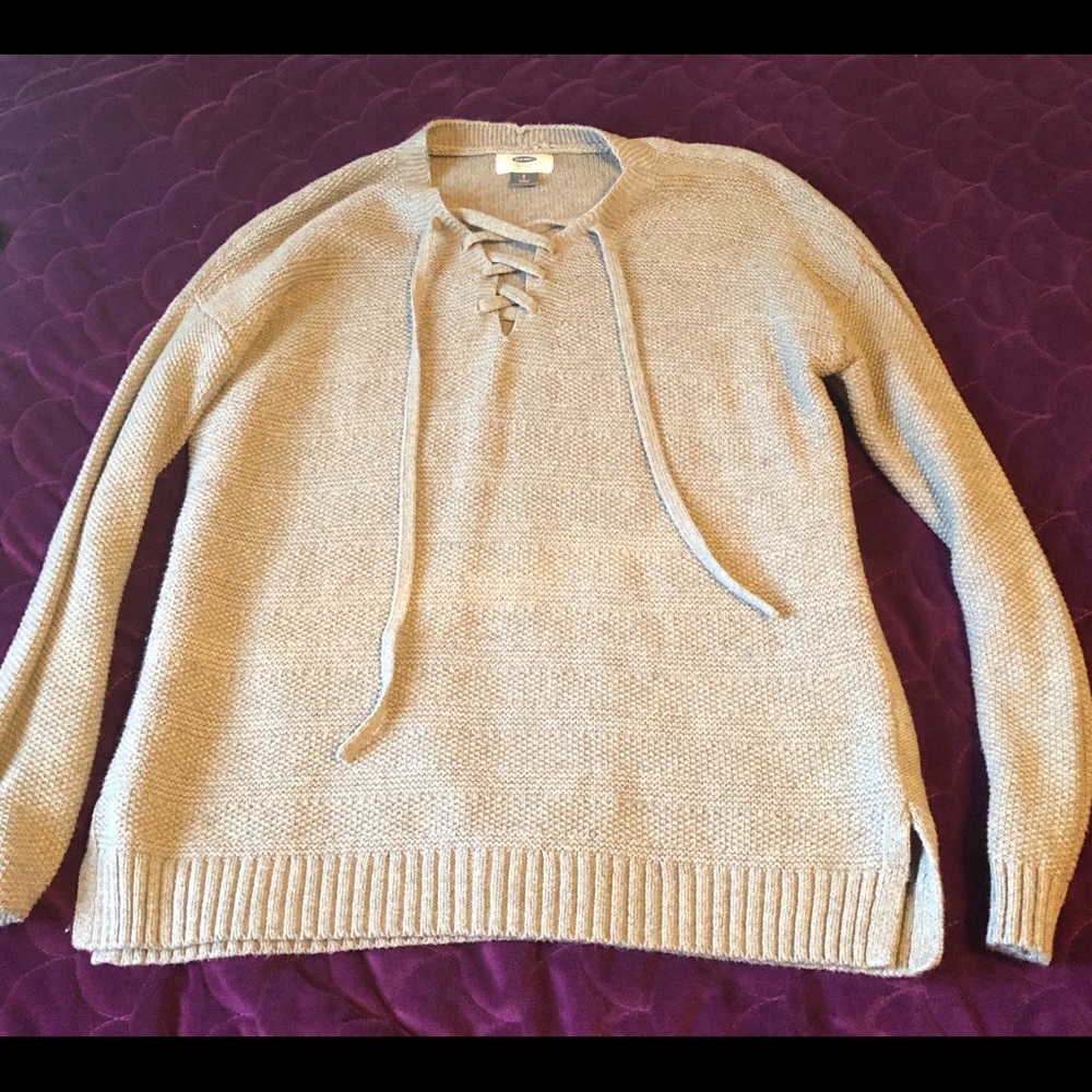 grey lace up sweater